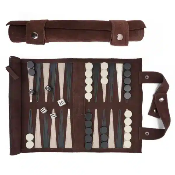 Backgammon reisespill i skinn - Moccafarget - Outlet