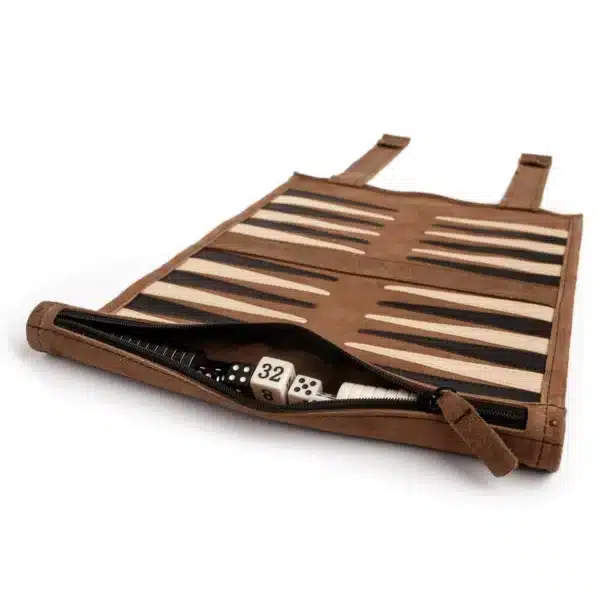 Backgammon reisespill i skinn - Moccafarget - Outlet - Bilde 2