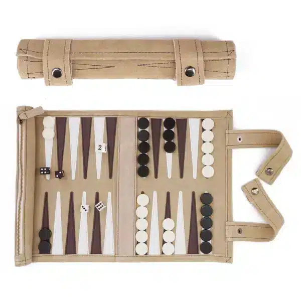 Backgammon reisespill i skinn - Kremfarget - Outlet