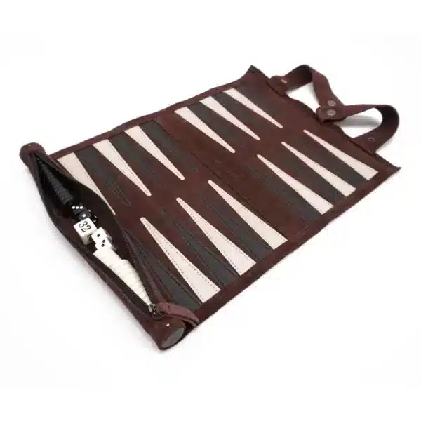 Backgammon reisespill i skinn - Moccafarget - Outlet - Bilde 7