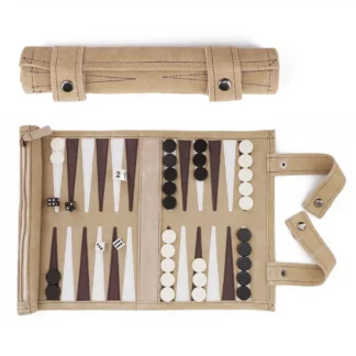 Backgammon reisespill i skinn - Kremfarget - Outlet